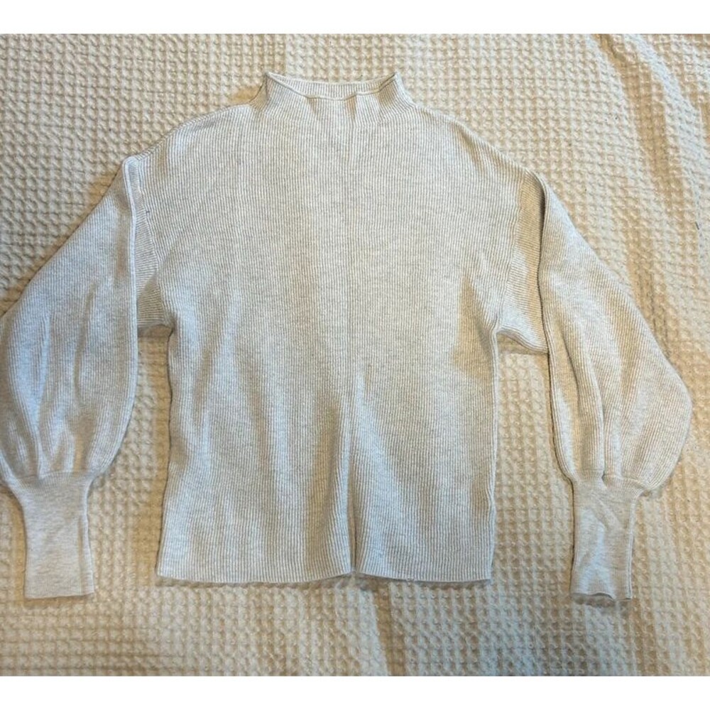 A New Day Cream Gray Ribbed Mock Neck Sweater Small